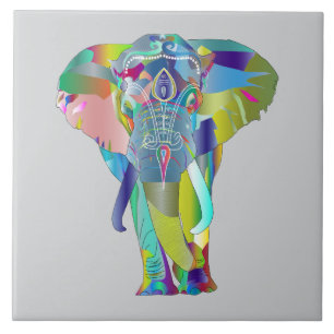 Vibrant Colour Mandala Elephant Tile