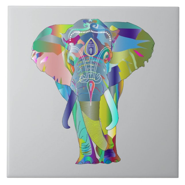Vibrant Colour Mandala Elephant Tile (Front)