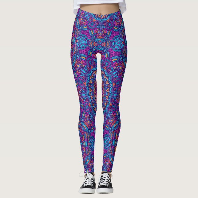 Vibrant Colour Mandala Geometric Yoga Hip Retro    Leggings (Front)