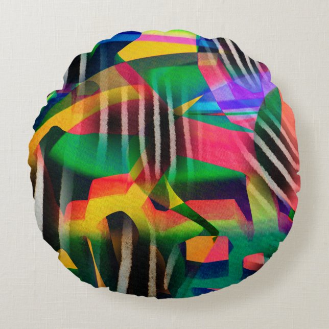 vibrant colour mixed digital pattern design made w round cushion (Front)