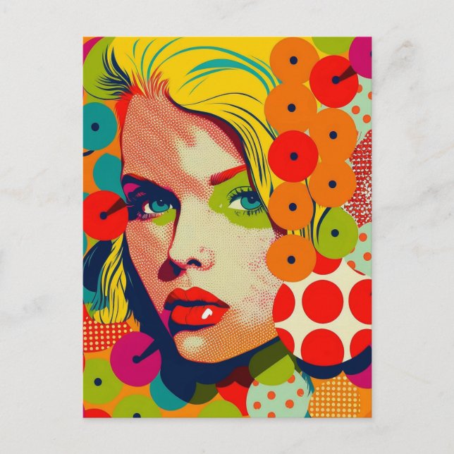Vibrant Colour Pop Art Female Portrait Retro Postcard (Front)