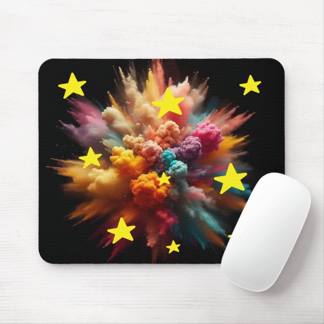 Vibrant Colour Powder Burst with Bright Yellow Sta Mouse Mat (With Mouse)