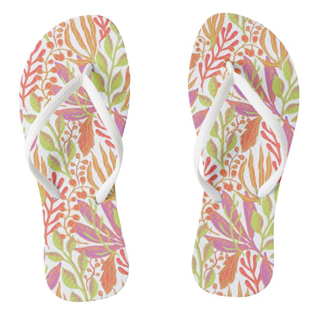 Vibrant colour print orange lime flip flops (Footbed)