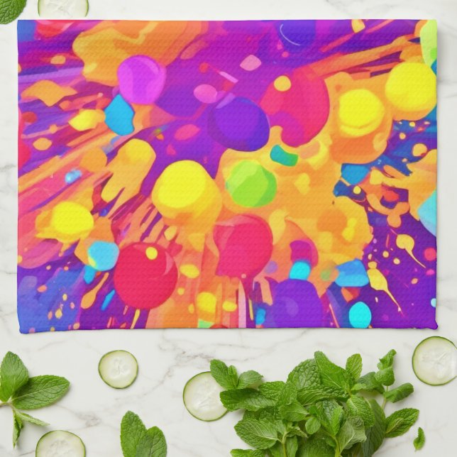 Vibrant Colour Spatter Tea Towel (Folded)