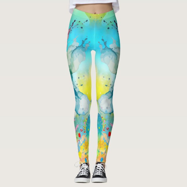 Vibrant Colour Splash Graphic Leggings (Front)