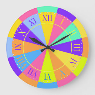 Vibrant Colour Wheel Big Roman Numerals Large Clock