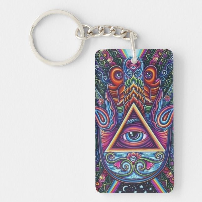 Vibrant Coloured All-Seeing Eye Key Ring (Front)