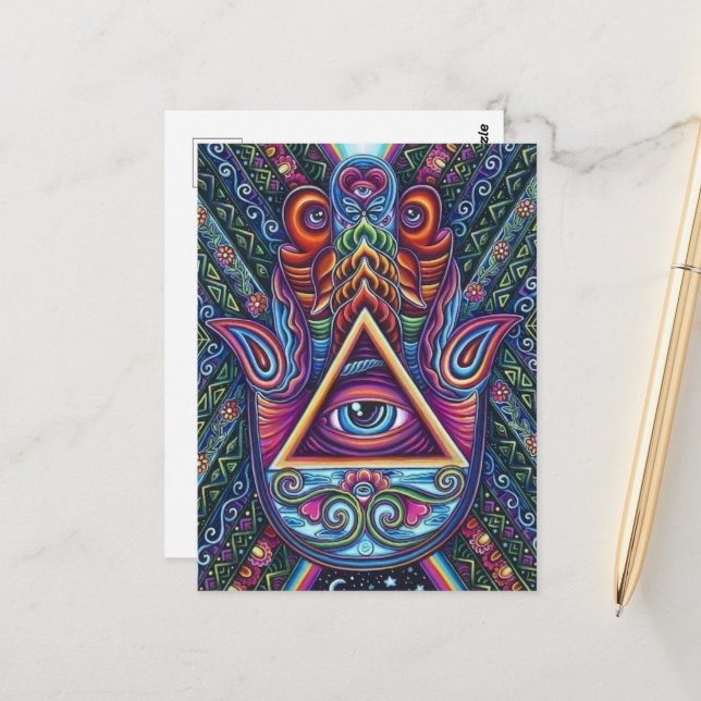 Vibrant Coloured All-Seeing Eye  Postcard (Front/Back In Situ)