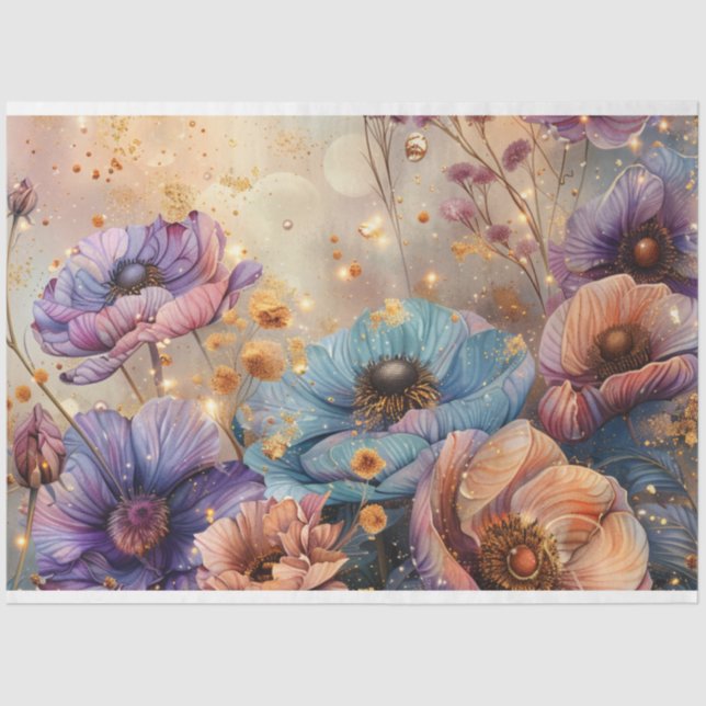 Vibrant Coloured Cold Flowers Decoupage Tissue Paper (Front)