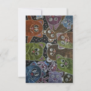 Vibrant coloured pencil cats and and hidden bunny thank you card