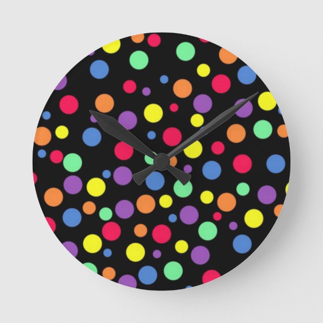 Vibrant Coloured Polka Dots Round Clock (Front)