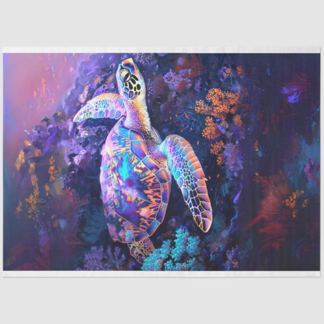 Vibrant Coloured Sea Turtle Decoupage  Tissue Paper (Front)