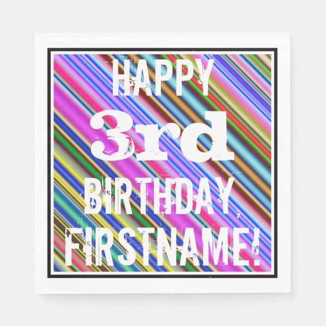 Vibrant, Colourful 3rd Birthday + Custom Name Napkin (Front)