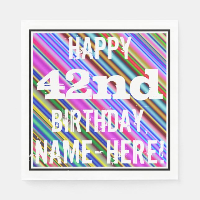 Vibrant, Colourful 42nd Birthday + Custom Name Napkin (Front)