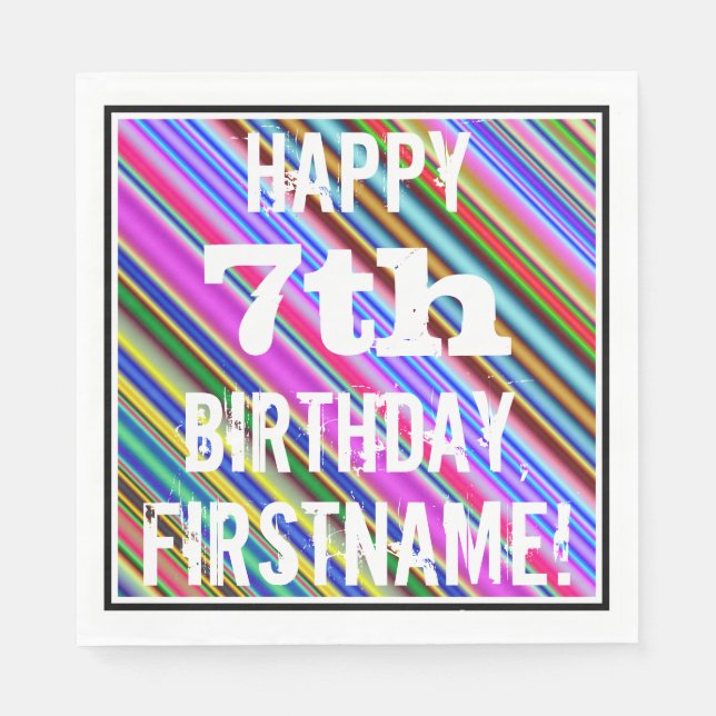Vibrant, Colourful 7th Birthday + Custom Name Napkin (Front)