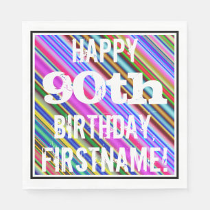 Vibrant, Colourful 90th Birthday + Custom Name Napkin