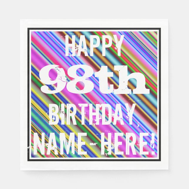 Vibrant, Colourful 98th Birthday + Custom Name Napkin (Front)