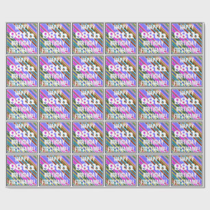 Vibrant, Colourful 98th Birthday + Custom Name Wrapping Paper