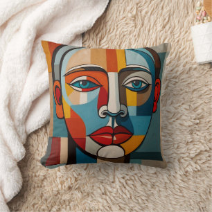 Vibrant Colourful Abstract Face Painting Cushion