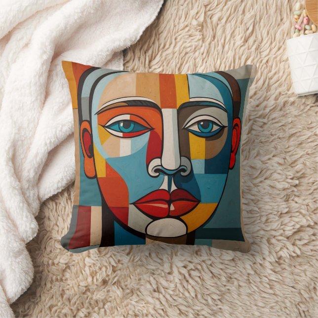 Vibrant Colourful Abstract Face Painting Cushion (Blanket)