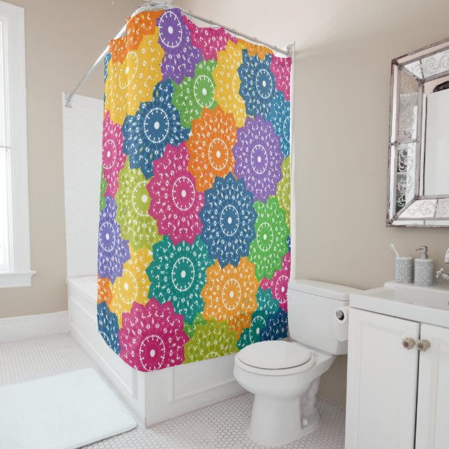 Vibrant Colourful Abstract Flowers Shower Curtain (In Situ)