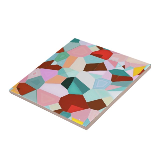 Vibrant Colourful Abstract Geometric Glass Art Tile (Side)