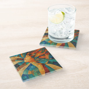 Vibrant Colourful Abstract Mosaic Woman Glass Coaster