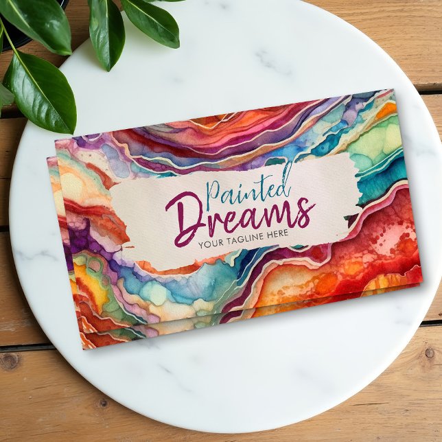 Vibrant Colourful Agate Watercolor Abstract Business Card (Creator Uploaded)