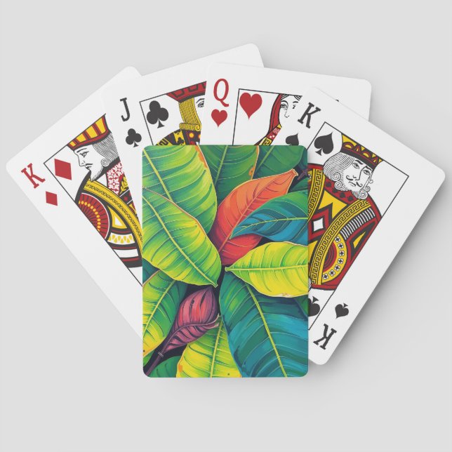 Vibrant Colourful Banana Foliage Pattern Playing Cards (Back)