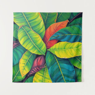 Vibrant Colourful Banana Foliage Pattern Tapestry