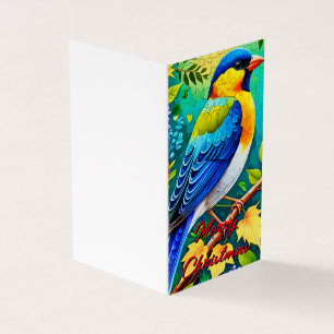 Vibrant Colourful Bird on Branch Christmas card