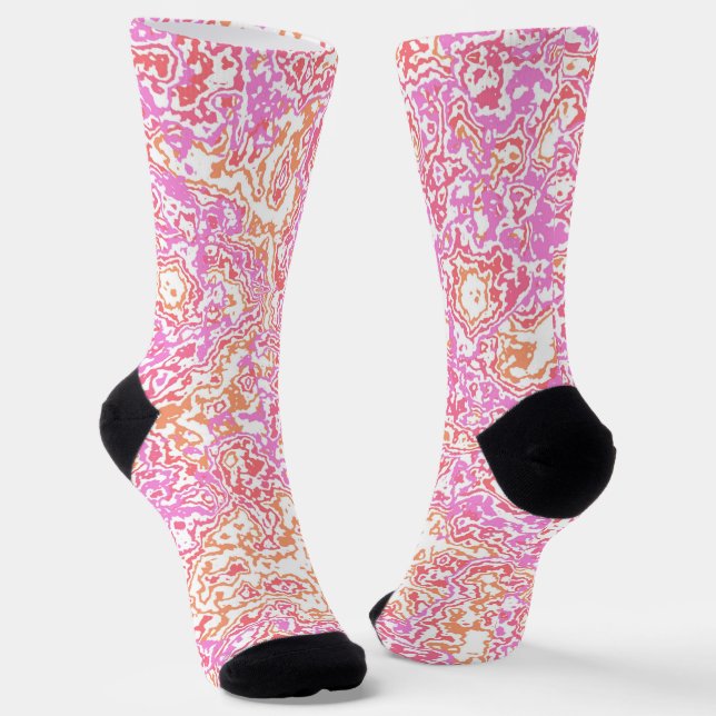 Vibrant Colourful Bohemian Trippy Abstract Marble Socks (Angled)
