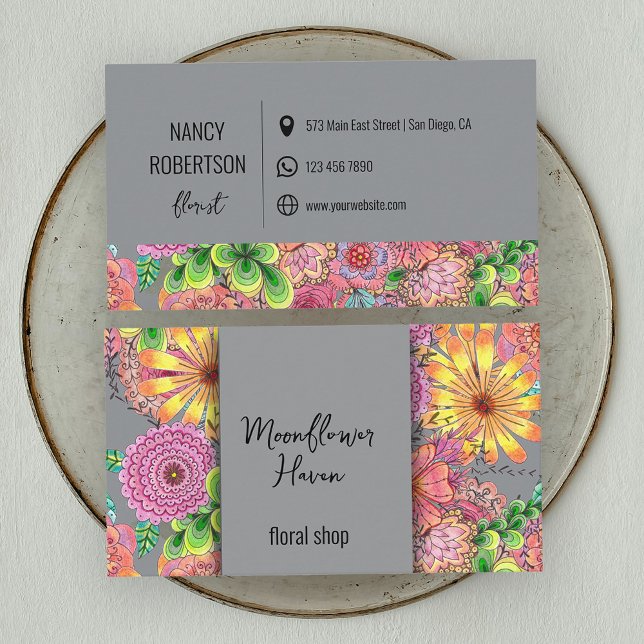 Vibrant Colourful Botanical Motifs Floral Shop Business Card (Creator Uploaded)