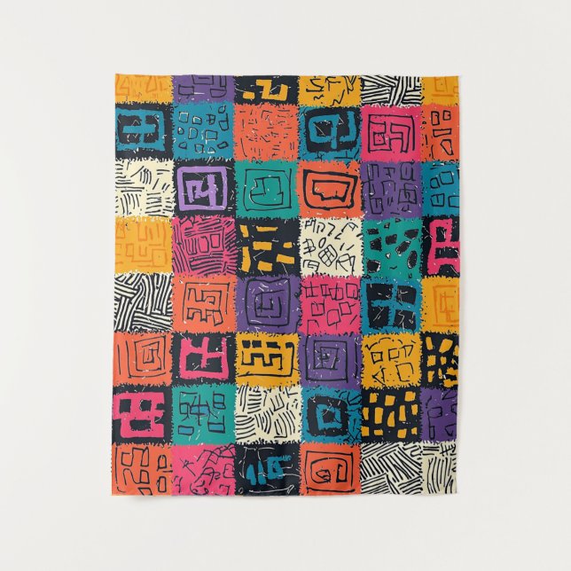 Vibrant Colourful Box Pattern (1) Tapestry (Front)