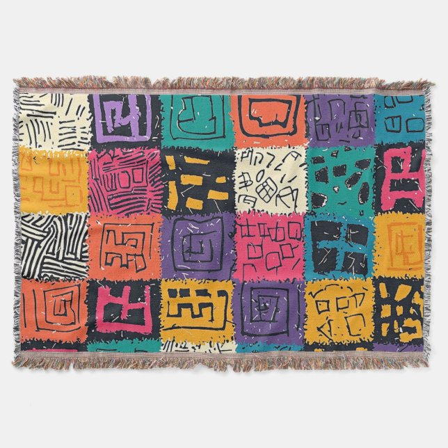 Vibrant Colourful Box Pattern (1) Throw Blanket (Front)