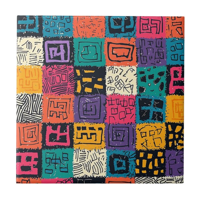Vibrant Colourful Box Pattern (1) Tile (Front)