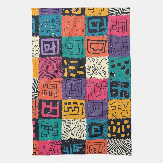 Vibrant Colourful Box Pattern Tea Towel (Vertical)