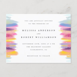 Vibrant Colourful Brush Strokes Bohemian Wedding Invitation Postcard