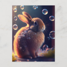 Vibrant Colourful Bubble Bunny Rabbit Postcard