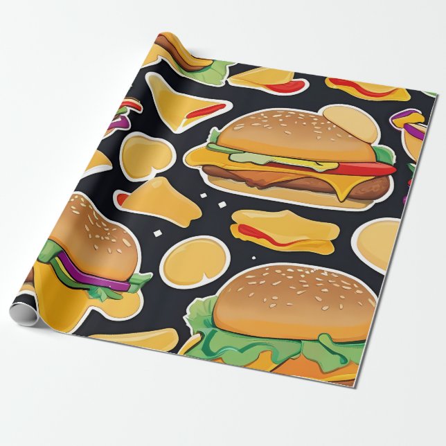 Vibrant Colourful Cheeseburgers Wrapping Paper (Unrolled)