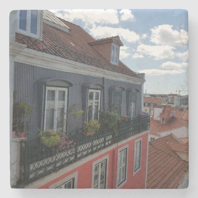 Vibrant Colourful Coastal Lisbon Home Stone Coaster (Front)