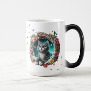 Vibrant Colourful Cute Whimsical 3D Cat Mug