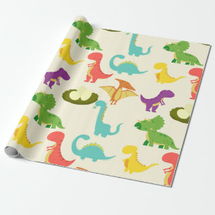Vibrant Colourful Dinosaurs And Eggs Wrapping Paper