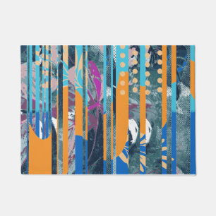 Vibrant colourful floral and geometric design doormat