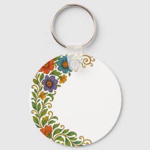 Vibrant Colourful Floral Corner Margin Design Key Ring
