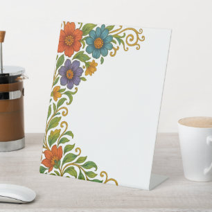 Vibrant Colourful Floral Corner Margin Design Pedestal Sign