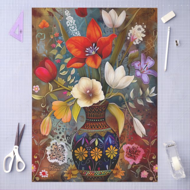 Vibrant Colourful Floral Decoupage Tissue Paper (Craft)