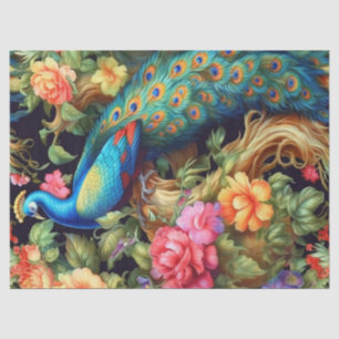 Vibrant Colourful Floral Peacock Decoupage Tissue Paper