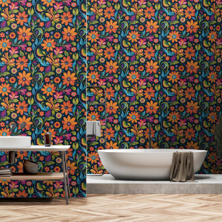 Vibrant Colourful Floral Seamless Pattern Wallpaper