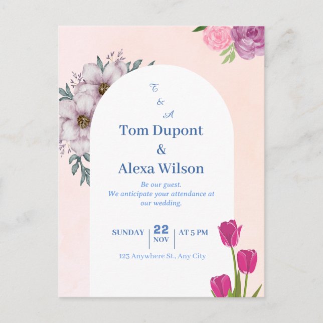 Vibrant colourful Floral Wedding Invitation card (Front)